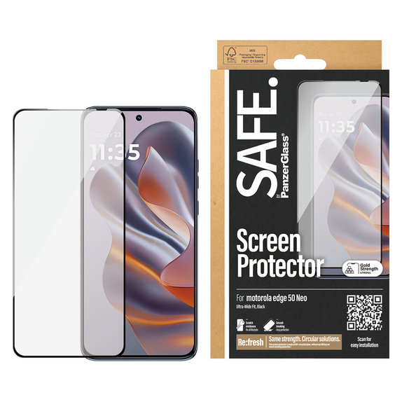 Kaljeno staklo UWF za Motorola Edge 50 Neo, Crna, SAFE by PanzerGlass