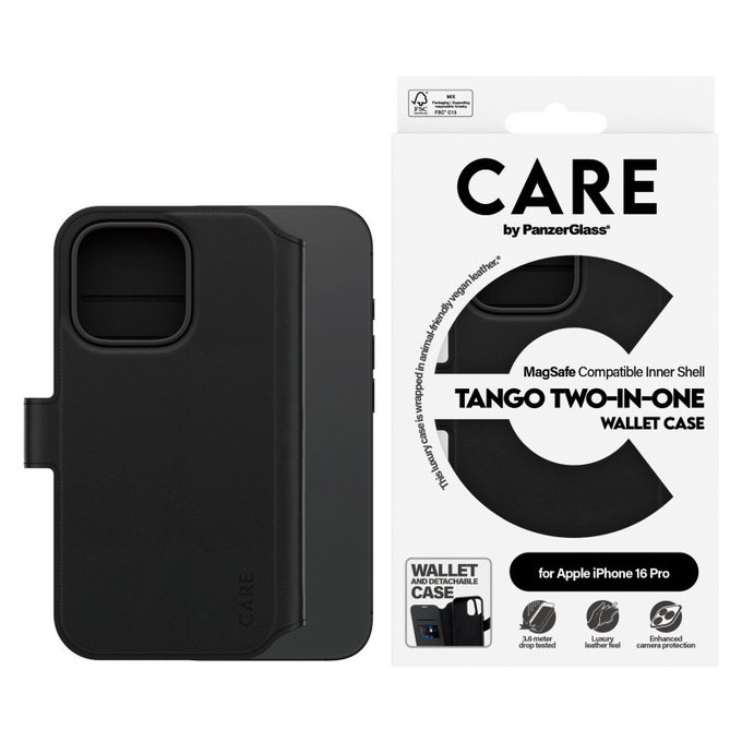 Maska Wallet Tango Two-In-One s MagSafeom za iPhone 16 Pro, Crna, CARE