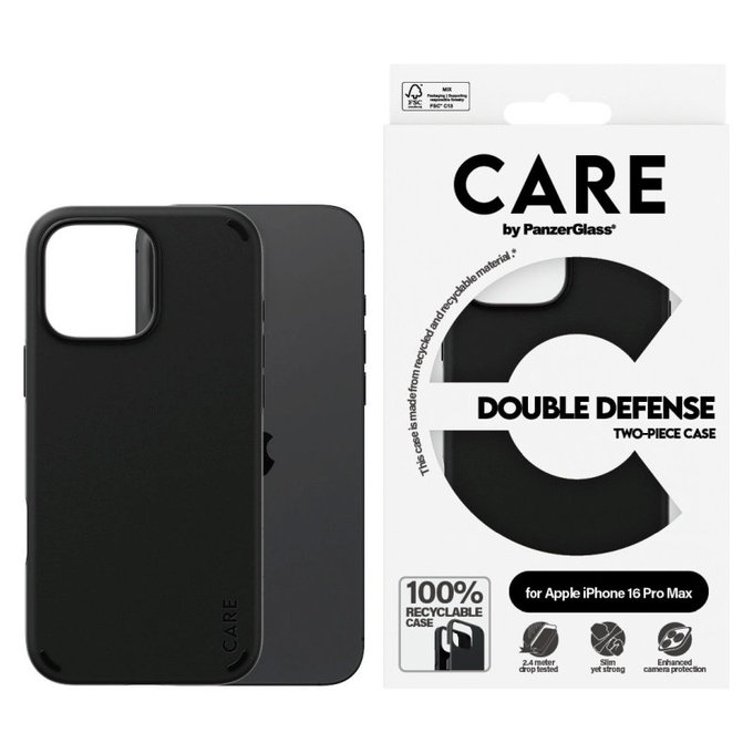 Maska Double Defense za iPhone 16 Pro Max, Crna, CARE