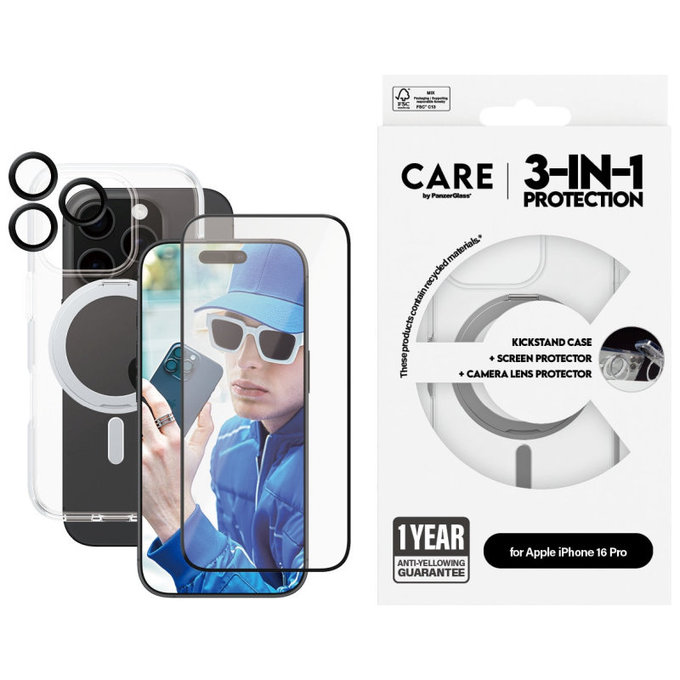 Bundle Hoops Ceramic + Kaljeno staklo UWF Ceramic + Maska Kickstand za iPhone 16 Pro, CARE