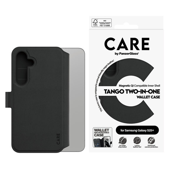 Maska Wallet Tango Two-In-One s QI za Samsung Galaxy S25+, Crna, PanzerGlass
