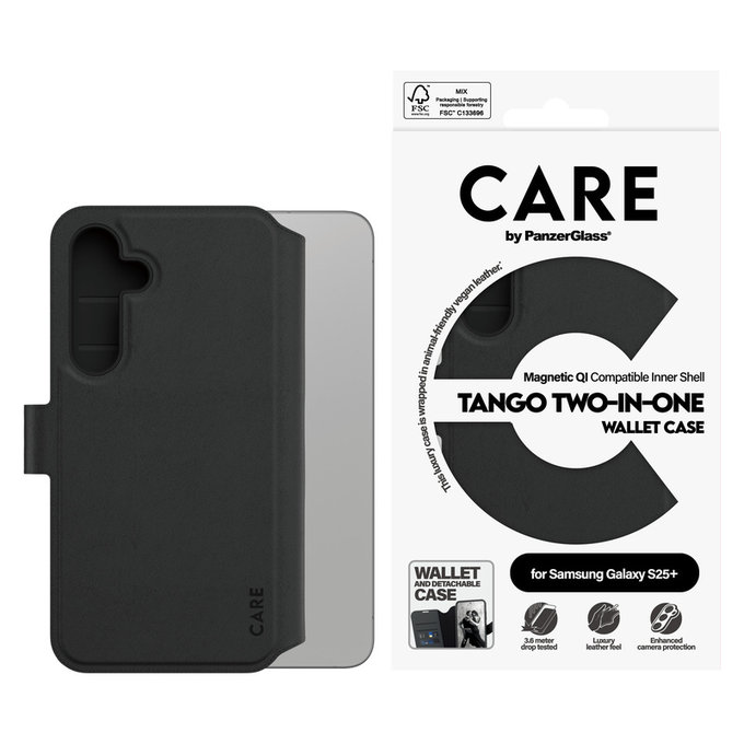 Maska Wallet Tango Two-In-One s QI za Samsung Galaxy S25+, Crna, PanzerGlass