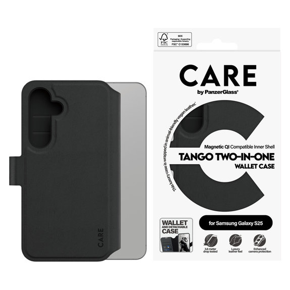 Maska Wallet Tango Two-In-One s QI za Samsung Galaxy S25, Crna, PanzerGlass
