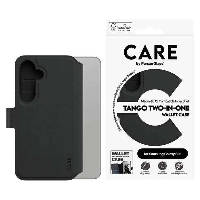 Maska Wallet Tango Two-In-One s QI za Samsung Galaxy S25, Crna, PanzerGlass