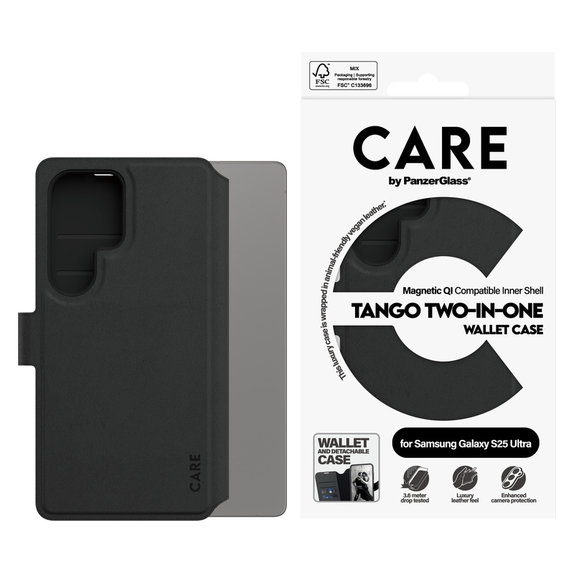 Maska Wallet Tango Two-In-One s QI za Samsung Galaxy S25 Ultra, Crna, PanzerGlass