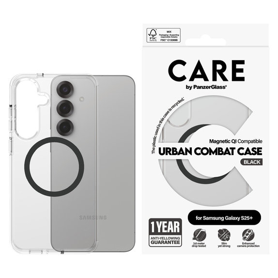 Maska Urban Combat s crnim QI za Samsung Galaxy S25+, Prozirna, PanzerGlass