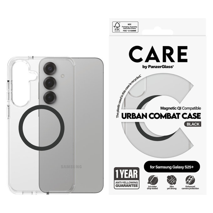 Maska Urban Combat s crnim QI za Samsung Galaxy S25+, Prozirna, PanzerGlass