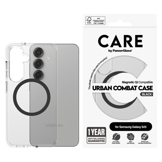 Maska Urban Combat s crnim QI za Samsung Galaxy S25, Prozirna, PanzerGlass