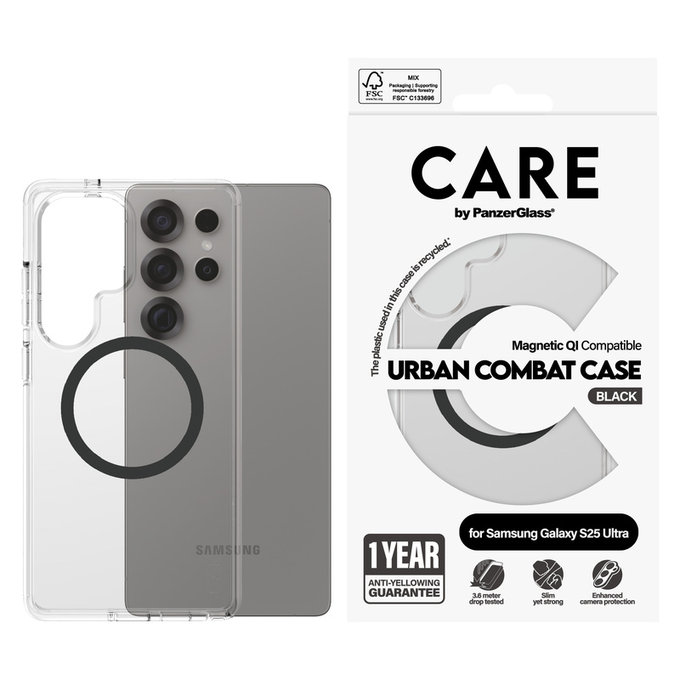 Maska Urban Combat s crnim QI za Samsung Galaxy S25 Ultra, Prozirna, PanzerGlass