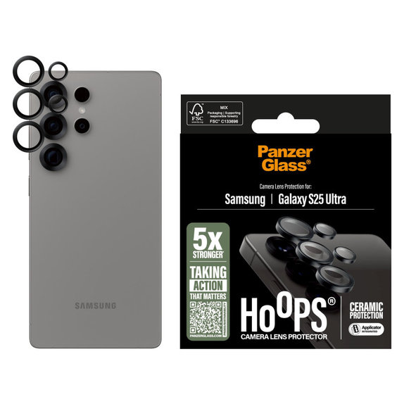 Zaštita objektiva kamere Hoops Ceramic za Samsung S25 Ultra, Crna, PanzerGlass