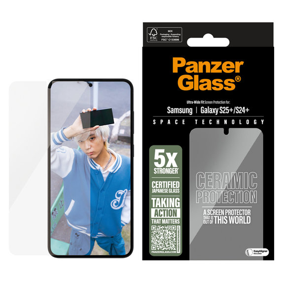 Kaljeno staklo UWF Ceramic s aplikatorom za Samsung Galaxy S25+, Prozirna, PanzerGlass