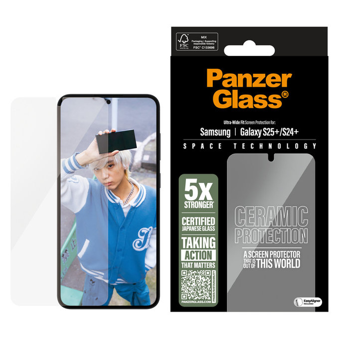 Kaljeno staklo UWF Ceramic s aplikatorom za Samsung Galaxy S25+, Prozirna, PanzerGlass