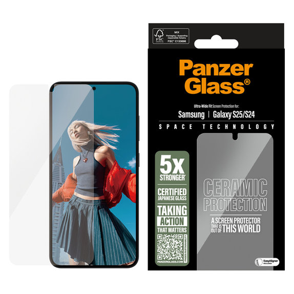 Kaljeno staklo UWF Ceramic s aplikatorom za Samsung Galaxy S25, Prozirna, PanzerGlass