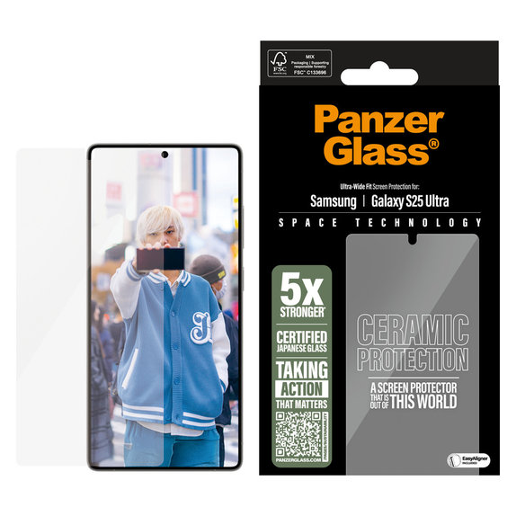Kaljeno staklo UWF Ceramic s aplikatorom za Samsung Galaxy S25 Ultra, Prozirna, PanzerGlass