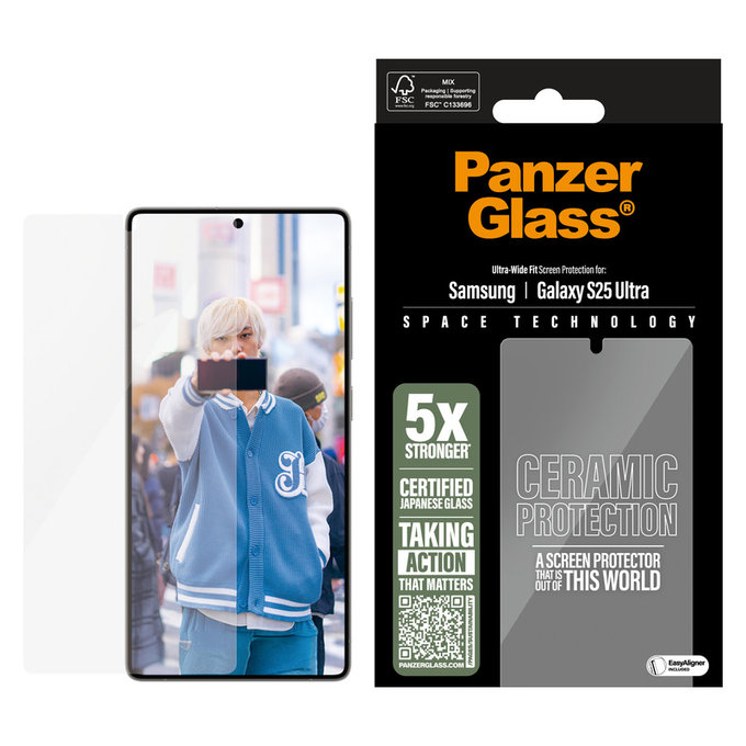 Kaljeno staklo UWF Ceramic s aplikatorom za Samsung Galaxy S25 Ultra, Prozirna, PanzerGlass