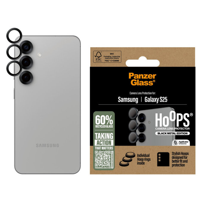 Zaštita objektiva kamere Hoops za Samsung S25, Crna, PanzerGlass