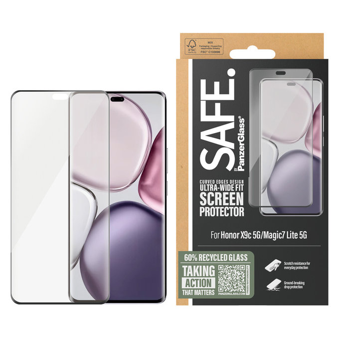 Kaljeno staklo UWF za Honor X9c 5G/Magic7 Lite 5G, Crna, SAFE by PanzerGlass