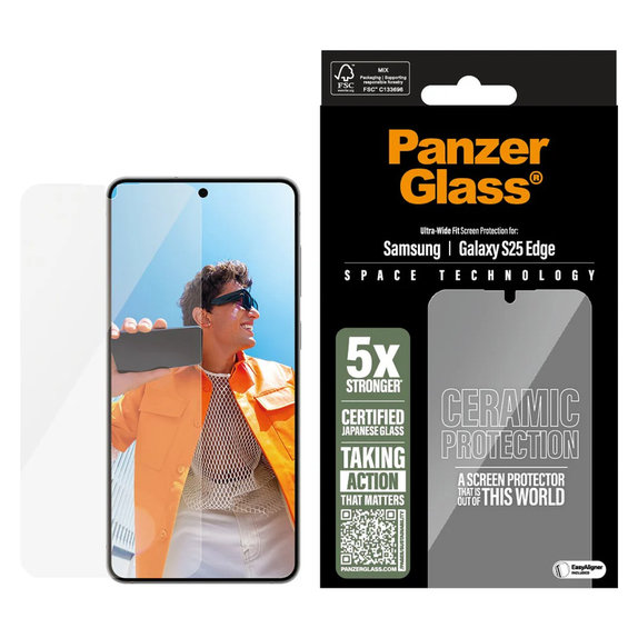 Kaljeno staklo UWF Ceramic s aplikatorom za Samsung Galaxy S25 Edge, Prozirna, PanzerGlass