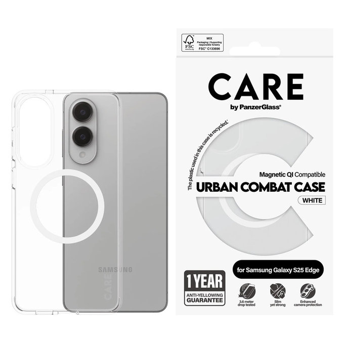 Maska Urban Combat s bijelim QI za Samsung Galaxy S25 Edge, Prozirna, PanzerGlass