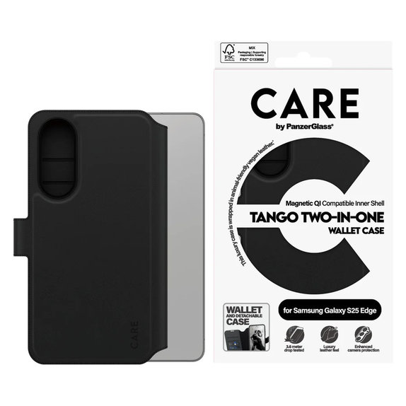 Maska Wallet Tango Two-In-One s QI za Samsung Galaxy S25 Edge, Crna, PanzerGlass