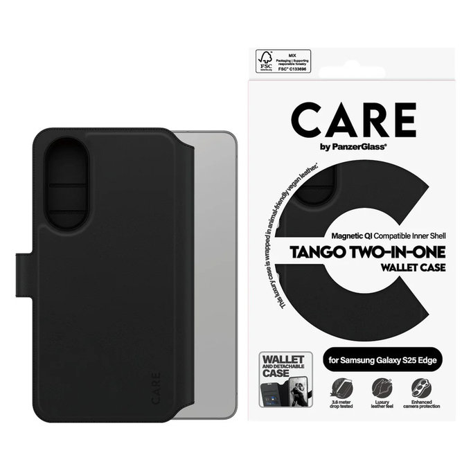 Maska Wallet Tango Two-In-One s QI za Samsung Galaxy S25 Edge, Crna, PanzerGlass