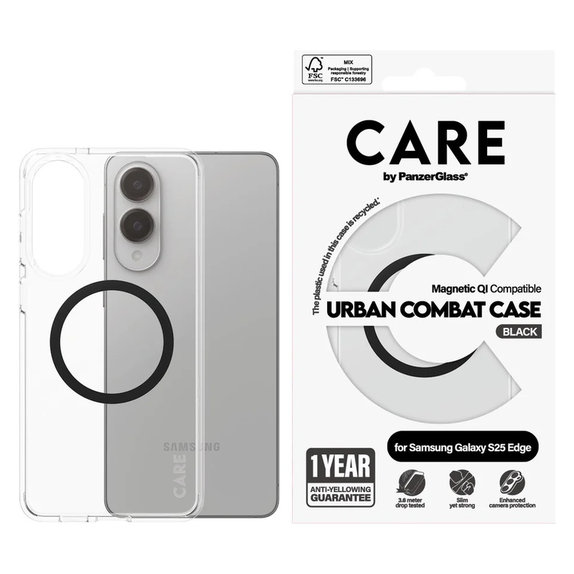 Maska Urban Combat s crnim QI za Samsung Galaxy S25 Edge, Prozirna, PanzerGlass