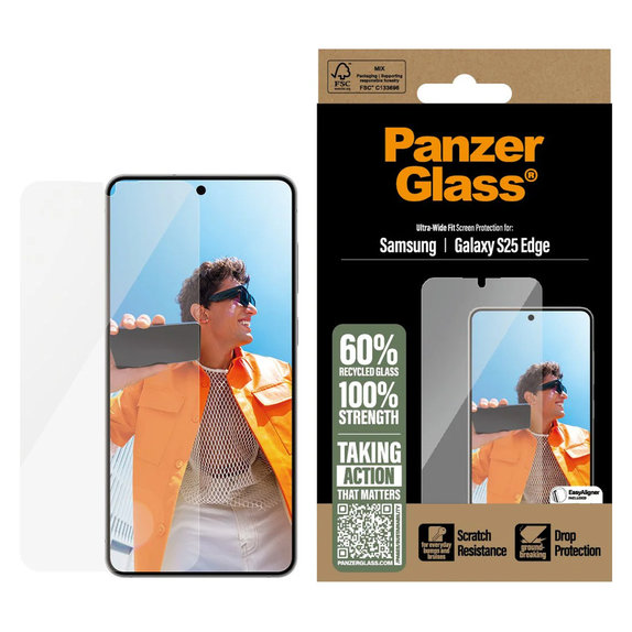 Kaljeno staklo UWF s aplikatorom za Samsung Galaxy S25 Edge, Prozirna, PanzerGlass