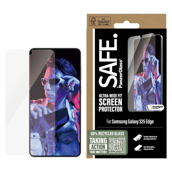 Kaljeno staklo UWF s aplikatorom za Samsung Galaxy S25 Edge, Prozirna, SAFE by PanzerGlass