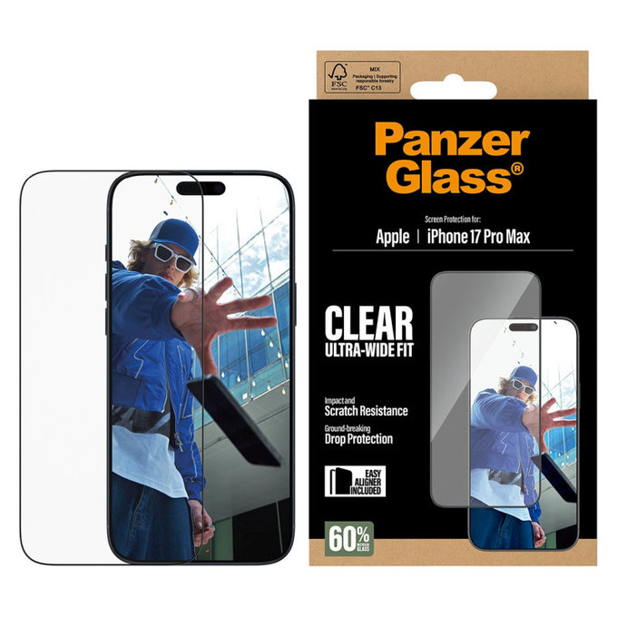 UWF kaljeno staklo s aplikatorom za iPhone 17 Pro Max, Crna, PanzerGlass