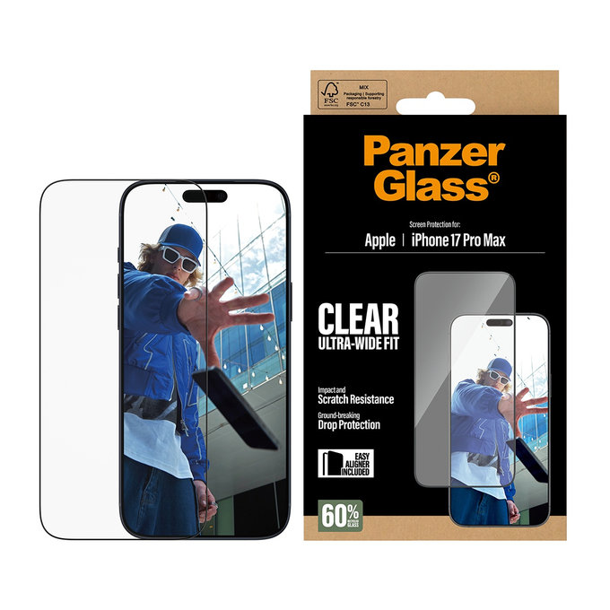 UWF kaljeno staklo s aplikatorom za iPhone 17 Pro Max, Crna, PanzerGlass