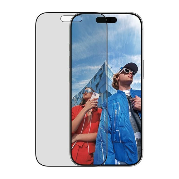 UWF 2-Way Privacy kaljeno staklo s Fastfit za iPhone 17/16 Pro, Crna, PanzerGlass