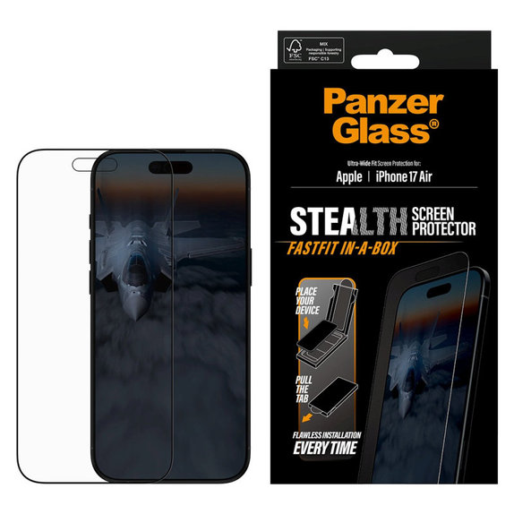 Kaljeno staklo UWF Stealth s Fastfit za iPhone 17 Air, Crna, PanzerGlass