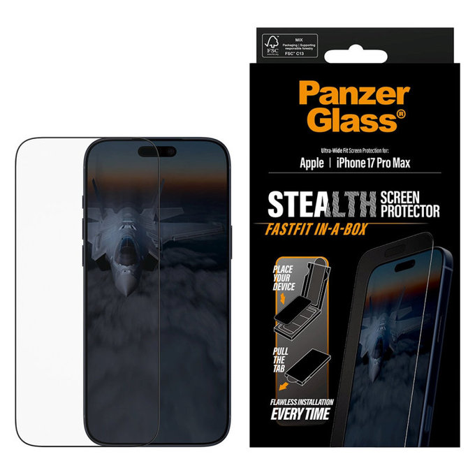 Kaljeno staklo UWF Stealth s Fastfit za iPhone 17 Pro Max, Crna, PanzerGlass