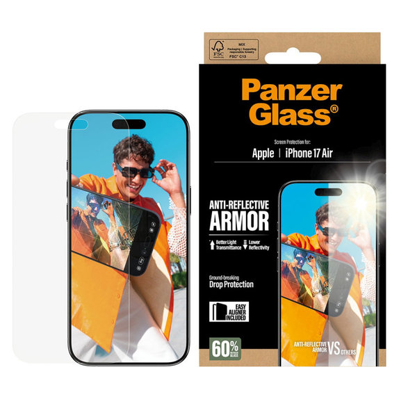 Kaljeno staklo Anti-Reflective s aplikatorom za iPhone 17 Air, Crna, PanzerGlass