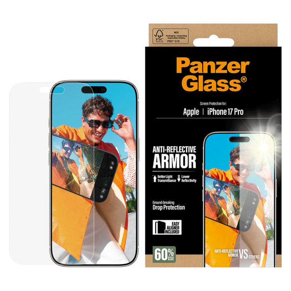 Kaljeno staklo Anti-Reflective s aplikatorom za iPhone 17 Pro, Crna, PanzerGlass