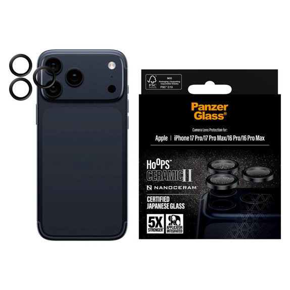 Zaštita objektiva Hoops Ceramic II za iPhone 17 Pro Max/17 Pro/16 Pro Max/16 Pro, crna, PanzerGlass