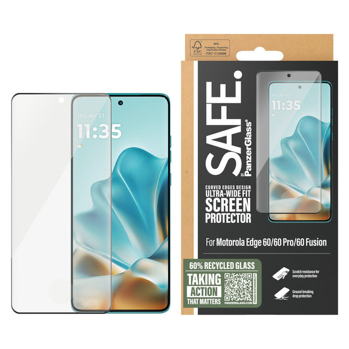 Kaljeno staklo UWF za Motorola Edge 60/60 Pro/60 Fusion, Crna, SAFE by PanzerGlass