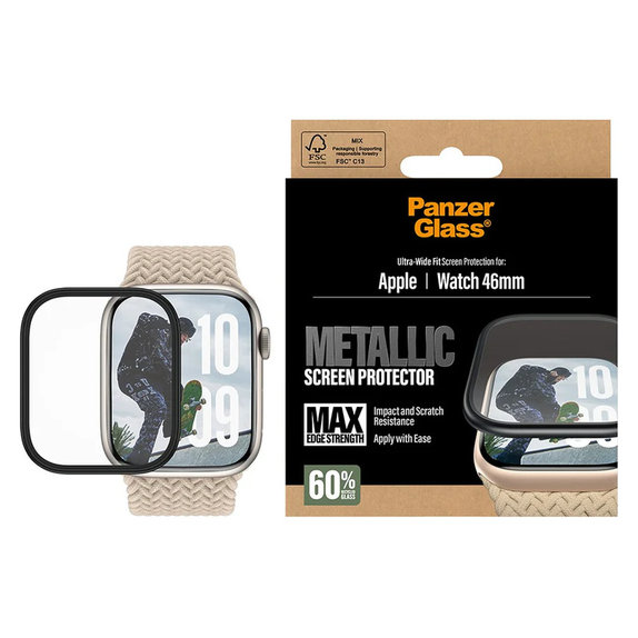 Kaljeno staklo UWF METALLIC za Apple Watch 11/10 46 mm, Crna, PanzerGlass