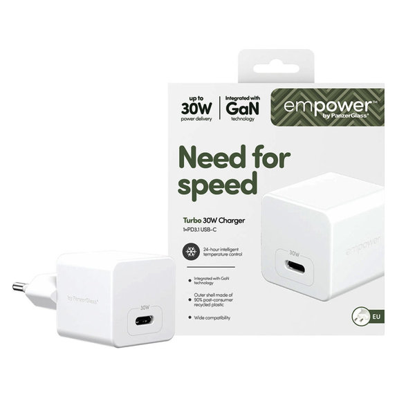 Putni adapter Grand Prix USB-C, GaN, 30 W PD, srebrno-bijeli, empower