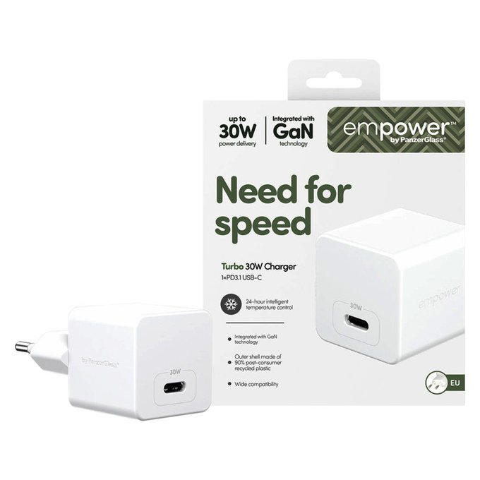 Putni adapter Grand Prix USB-C, GaN, 30 W PD, srebrno-bijeli, empower