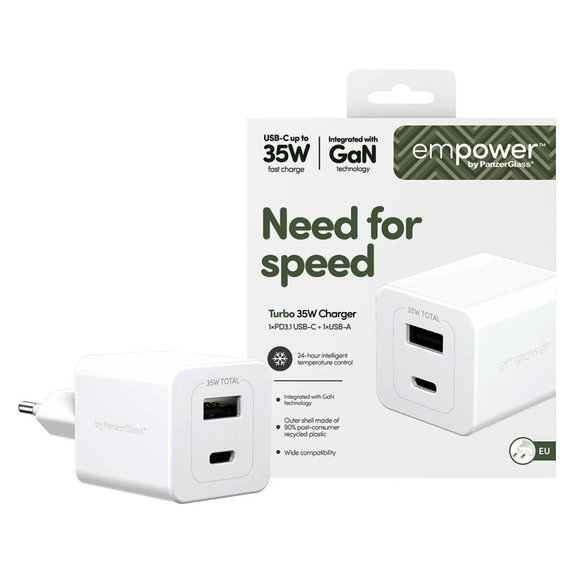 Putni adapter Grand Prix USB-C/USB-A, GaN, 35 W PD, srebrno-bijeli, empower