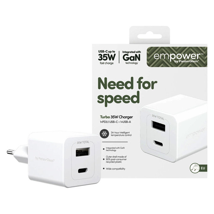 Putni adapter Grand Prix USB-C/USB-A, GaN, 35 W PD, srebrno-bijeli, empower