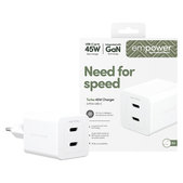 Putni adapter Grand Prix 2x USB-C, GaN, 45 W PD, Srebrno-bijela, empower