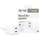 Putni adapter Grand Prix 2x USB-C, GaN, 45 W PD, Srebrno-bijela, empower