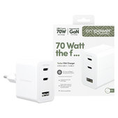 Putni adapter Grand Prix 2x USB-C/USB-A, GaN, 70 W PD, Srebrno-bijela, empower