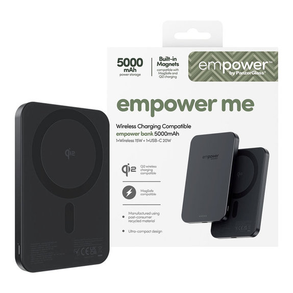 Bežična PowerBank 5000 mAh, 20 W, kompatibilna s MagSafe, Qi2/USB-C, Space Black, empower