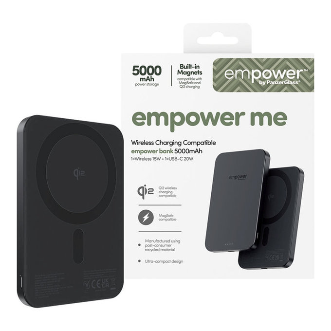 Bežična PowerBank 5000 mAh, 20 W, kompatibilna s MagSafe, Qi2/USB-C, Space Black, empower