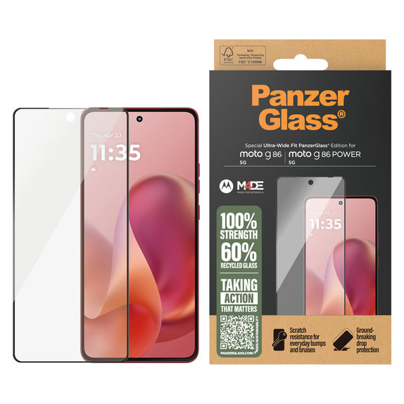 Kaljeno staklo UWF za Motorola Moto G86 Power, Crna, PanzerGlass
