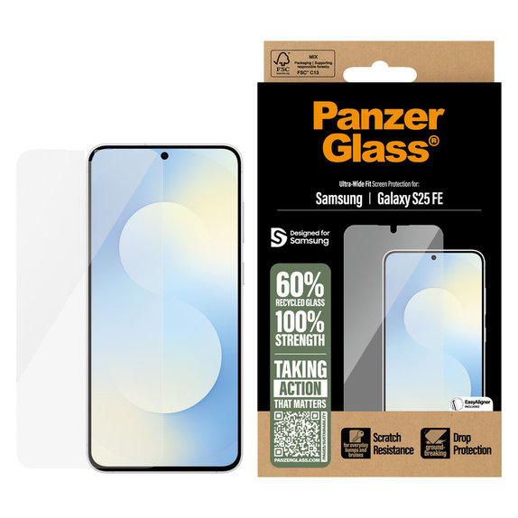 Kaljeno staklo UWF s aplikatorom za Samsung Galaxy S25 FE, Prozirna, PanzerGlass