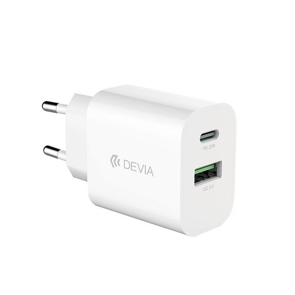 Punjač Smart USB-C + USB-A, PD 20W, bijela, Devia
